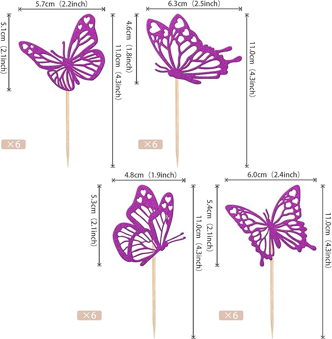 Rsstarxi 24 Pack Butterfly Cupcake Toppers Glitter Assembled Hollow Butterfly Cupcake Picks Baby Shower Cake Decorations for Wedding Engagement Bridal Shower Kids Birthday Party Supplies Purple