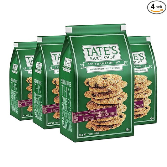 Tate's Bake Shop Oatmeal Raisin Cookies, Cookies, 7 Ounce (Pack of 4)