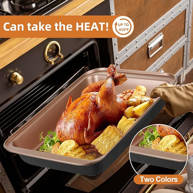 11-Piece Nonstick Baking Pans Set - Professional Grade Carbon Steel Bakeware with Premium Coating- Dishwasher Safe, Stackable, Oven Safe to 450°F (Two Layer Color)