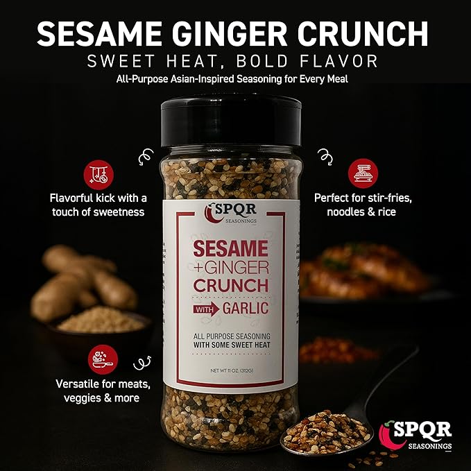 Sesame Ginger Crunch XL 11 oz. All Purpose Seasoning Blend with Garlic and Some Sweet Heat