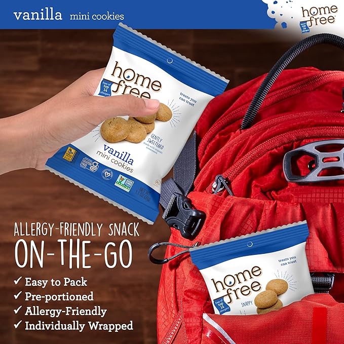 Homefree Treats You Can Trust Gluten Free Mini Cookies, Single Serve, Vanilla, 70% Organic, 1.1 Ounce (Pack of 64)