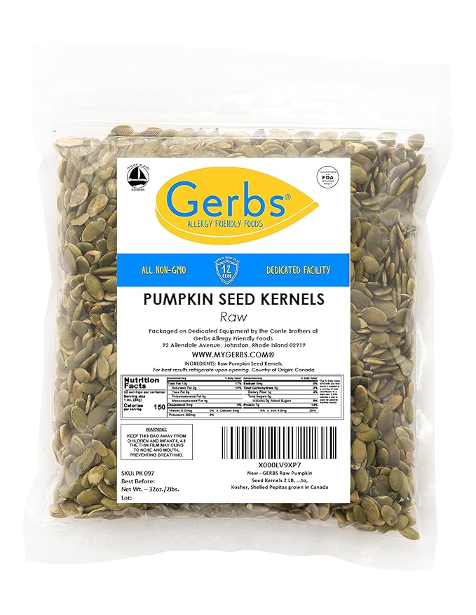 Gerbs Raw Pumpkin Seed Kernels 2 lbs. | North American Grown, No Additives, Resealable Bag | Mild & Crunchy Texture | Top 14 Allergen-Free