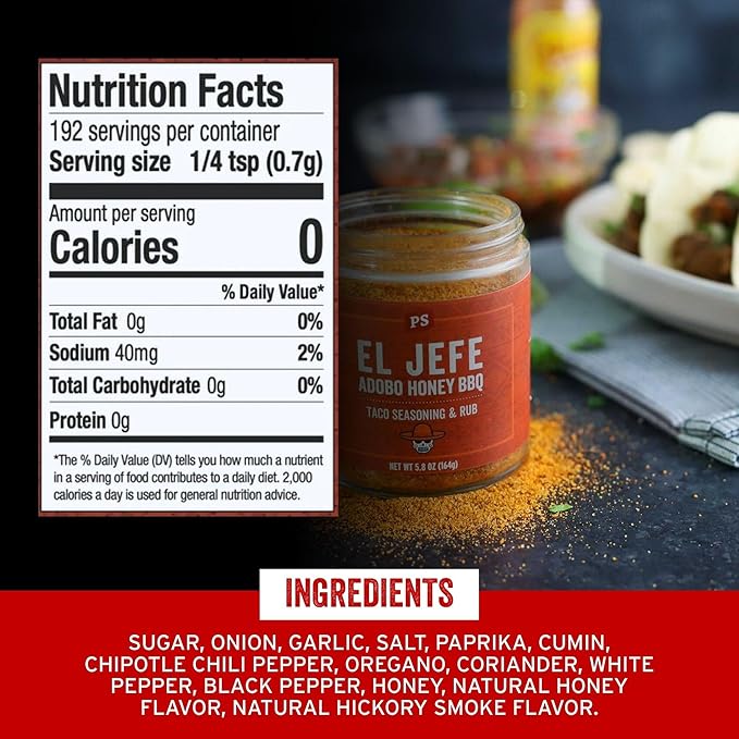 PS Seasoning El Jefe - Adobo Honey Spice Blend & Adobo All-Purpose Seasoning Dry Rub for Tacos, Fajitas, Chicken, Pork, Beef - Mexican Street Taco Seasoning Mix for Grilling, Smoking, Baking, Roasting