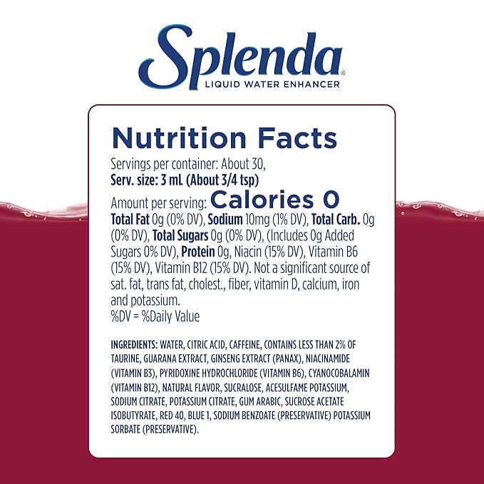 SPLENDA Energy Liquid Water Enhancer Drops, Sugar Free, Zero Calorie, Natural Flavor, Concentrated Drink Mix, 3.11 Fl Oz Each Bottle (Black Cherry, 2 Pack)