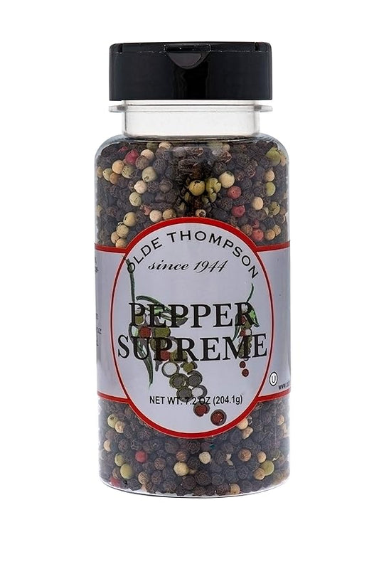 Olde Thompson Pepper Supreme, Whole Pepper Blend with White, Black, Pink, and Green Peppercorns, Refill for Pepper Grinders, 7.2 Ounce