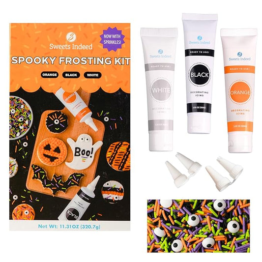 Halloween Frosting Kit with Sprinkles & Eyeballs ??11.31 oz Decorating Set with 3 Frosting Tubes
