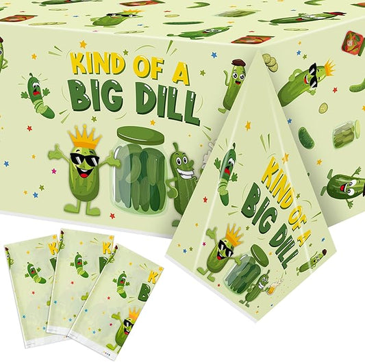 Pickle Party Tablecloths - 3Pcs Kind of a Big Deal Cucumber Birthday Party Table Covers Decorations, Vegetable Themed Rectangular Plastic Disposable Table Cloth for Adults Kids Birthday Fruit Events
