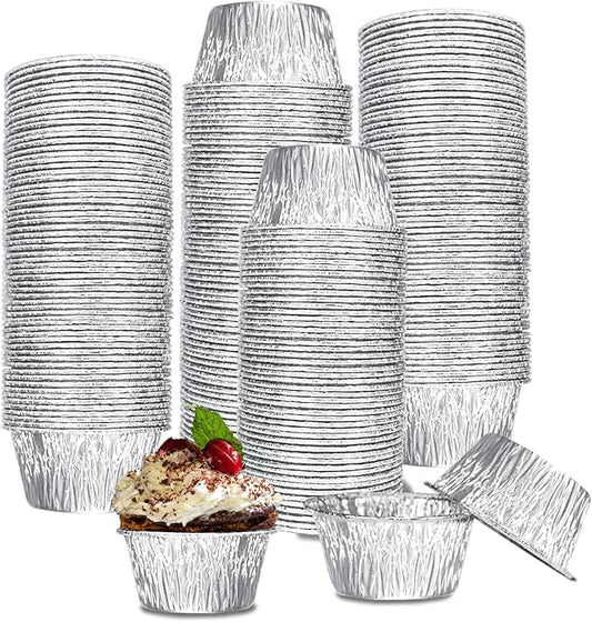 Aluminum Foil Baking Cups, 200 Pack Disposable 3 Oz Ramekins Aluminum Cupcake Muffin Liners Silver Foil Baking Cups for Egg Tart, Baking, Cupcake, Pudding, Appetize