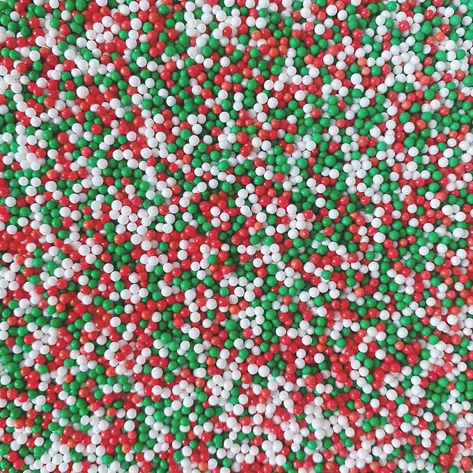Sentovac Christmas Nonpareils Sprinkles Edible 2mm Mini Peals Red Green White Sprinkle for Cake Decorating Sugar Candy Cookie Cupcake Topper Baking Decorations Christmas Halloween Supplies