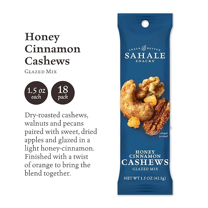 Sahale Snacks Honey Cinnamon Cashews Glazed Mix, 1.5 Ounce (Pack of 18)