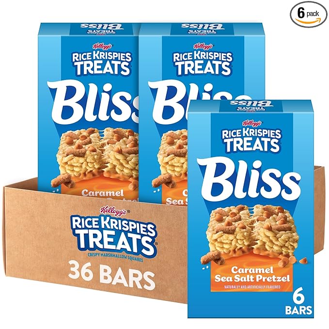 Rice Krispies Treats Bliss Crispy Marshmallow Squares, Snack Bars, Caramel Sea Salt Pretzel (6 Boxes, 36 Bars)