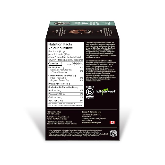 Muskoka Roastery Coffee, Black Bear, Dark Roast, 20 Single Serve Coffee Pods, Compatible with K-Cup Keurig Brewers