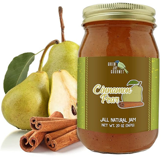 Green Jay Gourmet Cinnamon Pear Jam - All-Natural Fruit Jam with Pears & Cinnamon - Vegan, Gluten-free Jam - Contains No Preservatives or Corn Syrup - Made in USA - 20 Ounces