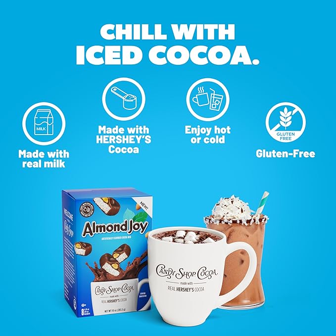 Candy Shop Cocoa Almond Joy Cocoa Mix, Hot Chocolate, Make Hot or Iced Cocoa, Made With Real Milk, Gluten Free, 1.25 oz packet (24 count)