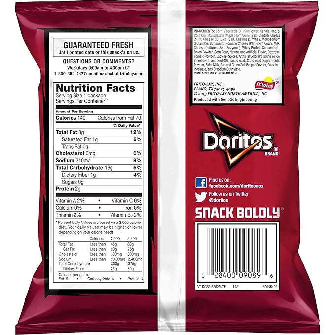Doritos Flavored Tortilla Chips, Nacho Cheese, 1 Ounce (Pack of 104)