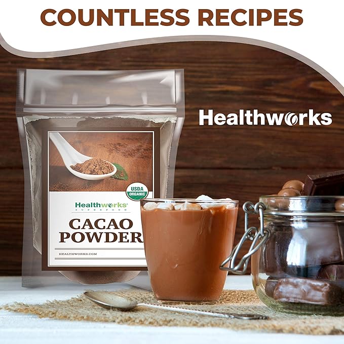 Healthworks Superfoods Organic Cacao Powder - 48 Oz / 3 Lb - Cocoa Chocolate Substitute - Rich Choclate Flavour - Sugar-Free, Keto, Vegan & Non-GMO - Peruvian Bean/Nut Origin - Antioxidant Superfood - Packaging May Vary