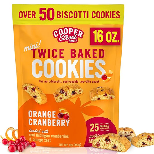 Cooper Street Twice-Baked Orange Cranberry Biscotti Cookies (16 oz) ??Over 50 Biscotti per Bag Loaded with Real Fruit, Traditional Italian Snacks with Coffee or Tea - Dairy, Peanut & Soy Free, Kosher