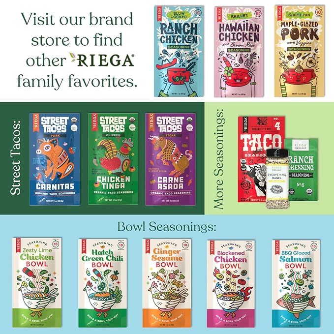 Riega Organic Taco Seasoning, Perfect Tex Mex Spice Mix for Taco Tuesday and Chili 0.9 Ounce (Pack of 8)