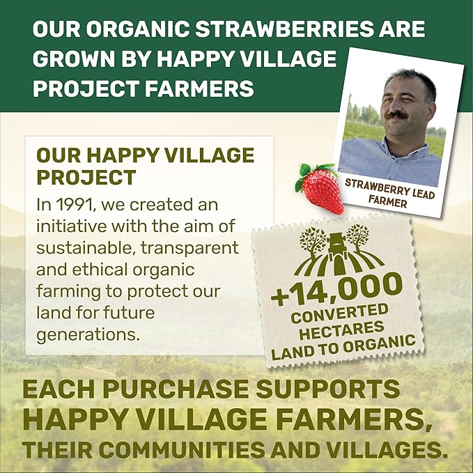 Happy Village Organic Whole Dried Strawberries, 18 OZ Resealable Pack- Soft & Juicy, Kosher, Non-GMO, No Refined Sugar, Apple Juice Infused Dried Strawberry
