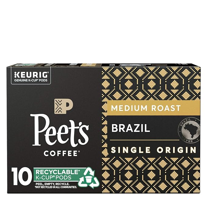 Peet’s Coffee Brazil Minas Naturais K-Cup Coffee Pods for Keurig Brewers, Medium Roast, 10 Pods