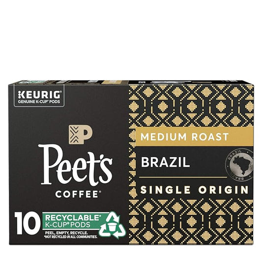 Peet’s Coffee Brazil Minas Naturais K-Cup Coffee Pods for Keurig Brewers, Medium Roast, 10 Pods