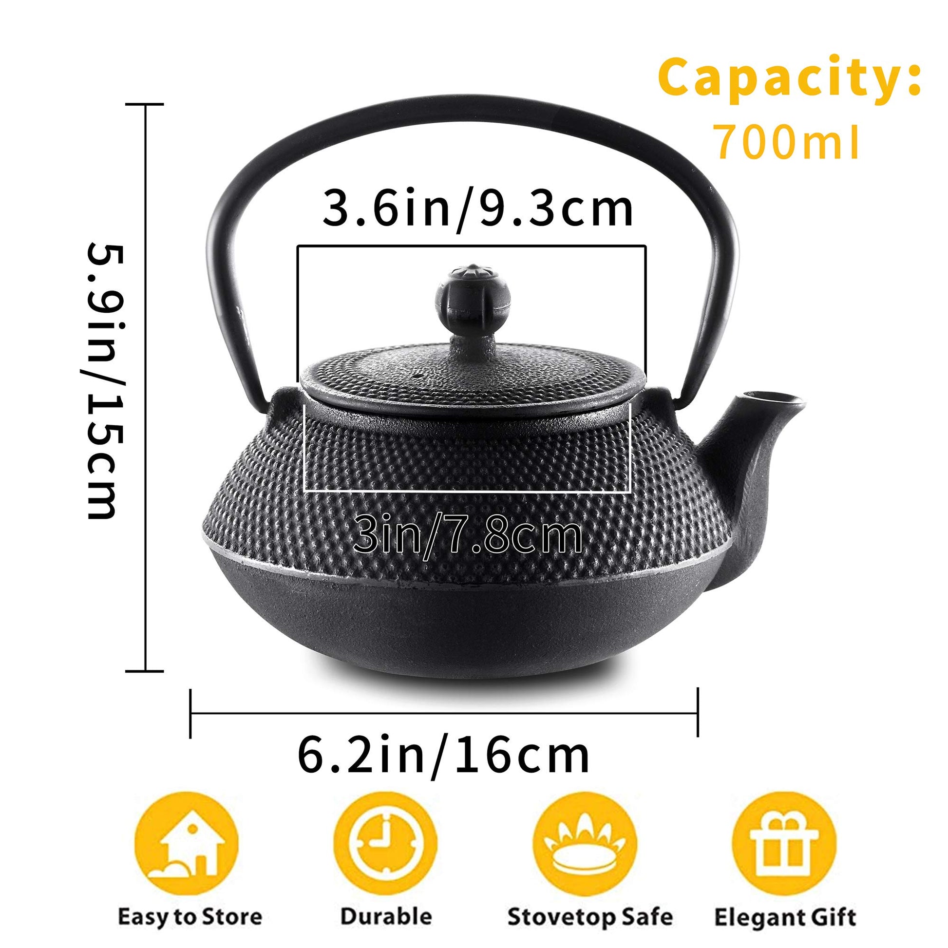 Velaze Cast Iron Teapot Set with Infuser,Japanese Style,2 Cups,700ML,23oz