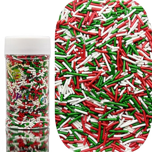 SE Si&Moos Red Green and White Jimmy Sprinkles for Cake Decorating Christmas Cookie Decorations Christmas Jimmy Sprinkles Edible Crunchy Jimmies for Topping Cupcakes, Cookies, Cakes, Cakes Pops 3 OZ