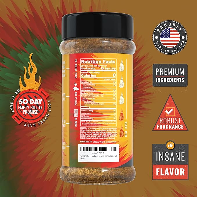 Grillaholics Herbacious Hen Poultry Seasoning - Herb & Garlic Chicken Rub for Smoked, Roasted, Fried & Grilled Poultry with 24+ Herbs & Spices - Try it on Chicken, Turkey, Prime Rib & More