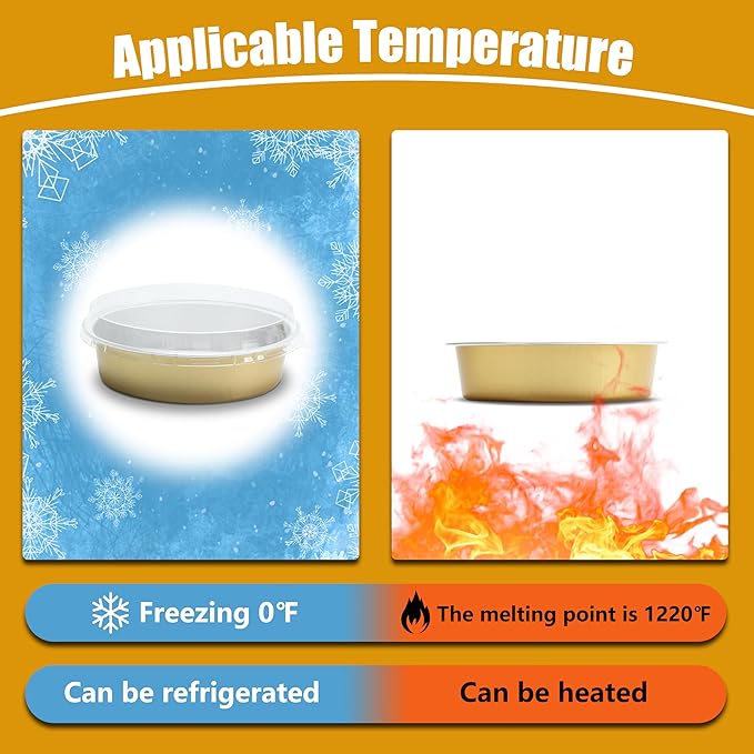 Disposable Aluminum Baking Cups Bulk, 50Pcs Gold Mini Cake Pans with Clear Lids for Muffin, 7.2oz
