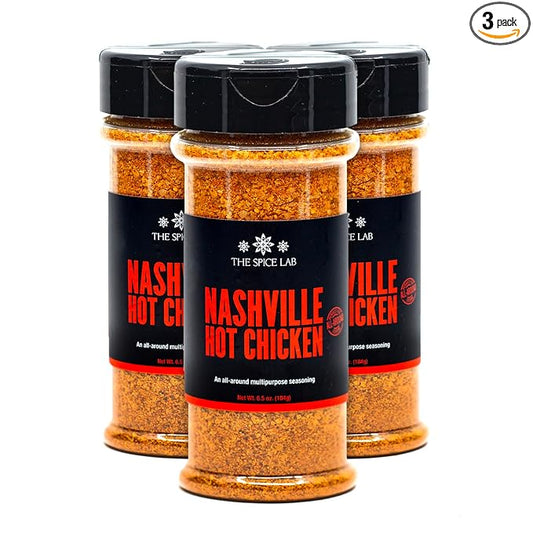 The Spice Lab Nashville Hot Chicken Seasoning - All Purpose Spicy Dry Rub for Fried Chicken, Pork Chops, Vegan Chicken & More - Gluten Free & Kosher Southern Flavor – 6.5 oz Shaker 3 Pack – 7106