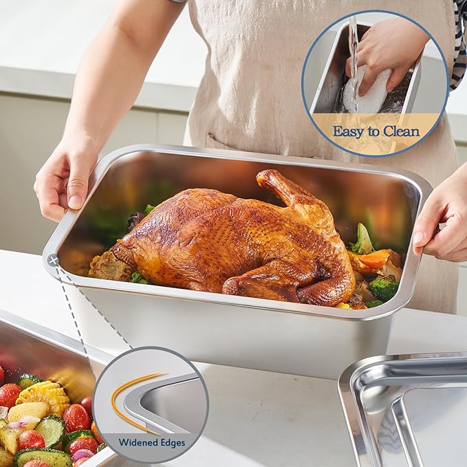 4 Inch Extra Deep Lasagna Baking Pan with Lid, 11x14.2Inch 7.4QT Large Stainless Steel Nonstick Lasagna Baking Roasting Pans Casserole Dishes for Oven with Lids(M, 1 Pack)