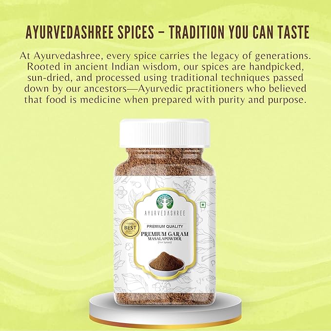 AYURVEDASHREE Premium Garam Masala 100gm PET Jar | All Natural | Salt-Free | Vegan | No Colors | NON-GMO| Indian Origin | Blend of 20 Premium Herbs & Spices