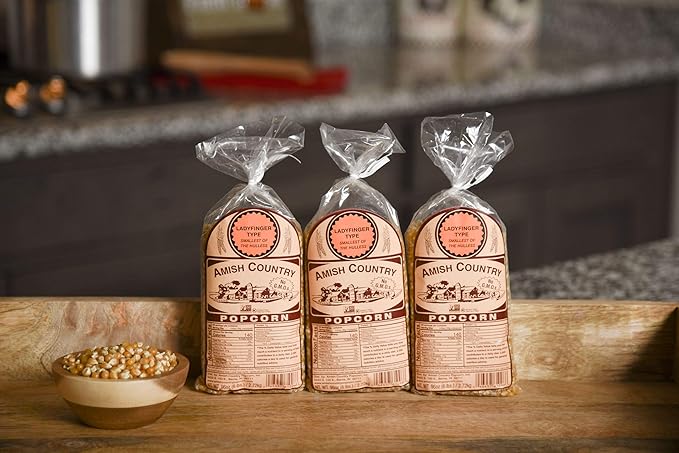 Amish Country Popcorn | 3 (1 Lb Bags) Ladyfinger Kernels Gift Set | Old Fashioned, Non-GMO and Gluten Free