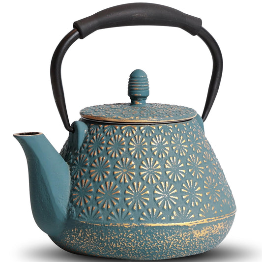 MILVBUSISS Cast Iron Teapot, 32oz Japanese Sakura Blossom Pattern Tea Kettle, Stovetop Safe