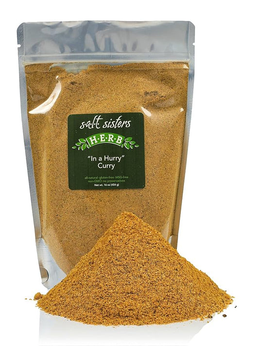 s.a.l.t. sisters "In a Hurry Curry" Blend - Dried Spice & Salt Seasoning for True Taste of India - Versatile Enhances Flavor of Tomatoes, Chicken, Pork, Beef, Fish - Resealable Pouch - 16 oz / 1 lb