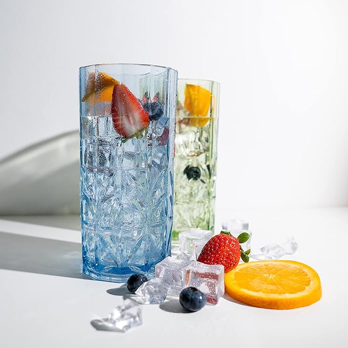 BELLAFORTE Shatterproof Tritan Tall Tumbler, Set of 4, 18oz - Myrtle Beach Drinking Glasses - Unbreakable Plastic Drinking Glasses for Gifting, Parties, New Year - BPA Free - Dishwasher Safe - Blue