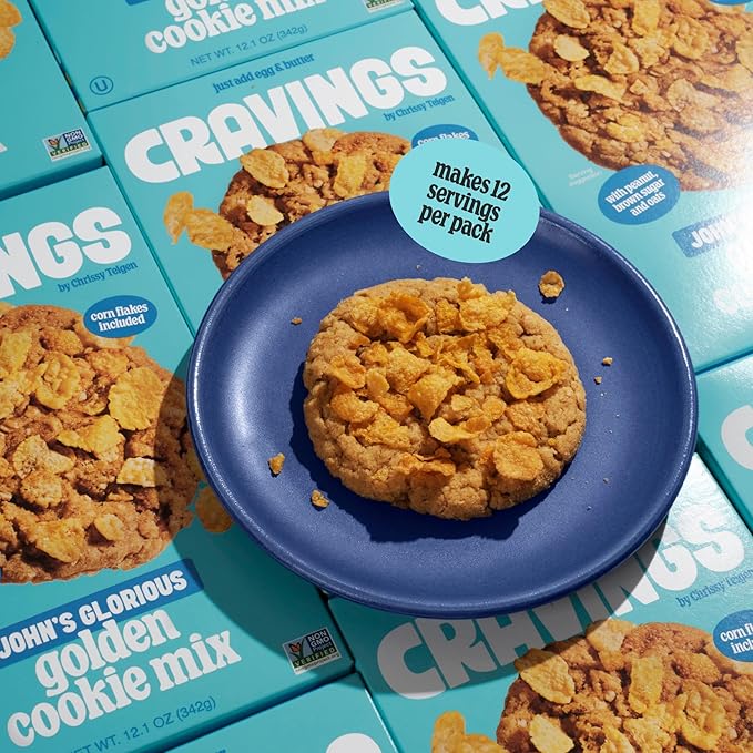 Cravings by Chrissy Teigen Peanut Butter Oatmeal Brown Sugar Cookie Mix, John?셲 Glorious Golden Cookie Mix, Easy to Bake, 12 Large Cookies, 12.1 oz. (Pack of 3)