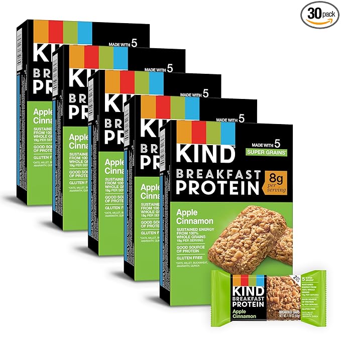 KIND Breakfast Protein, Healthy Snack Bar, Apple Cinnamon, Gluten Free Breakfast Bars, 8g Protein, 1.76OZ Packs, 30 Count