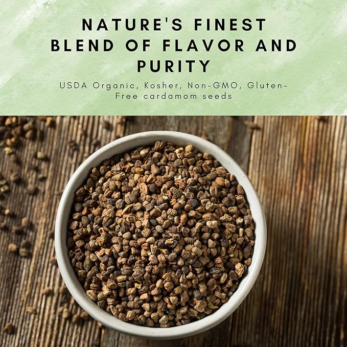 SPICY ORGANIC Premium Decorticated Organic Cardamom Seeds – 100% USDA Organic - Perfect for enhancing the taste of a variety of dishes such as baked goods, beverages, curry blends, and meat dishes- 8 Oz.