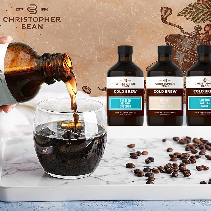 Christopher Bean Coffee - Certified Kosher - French Roast Coffee Concentrate, Unsweetened Cold Brew & Iced Distillate Liquid Java. Hand Crafted Concentrated 100% Arabica, Pure Coffee Bean Extract 8-Ounce Bottle, 40 Servings