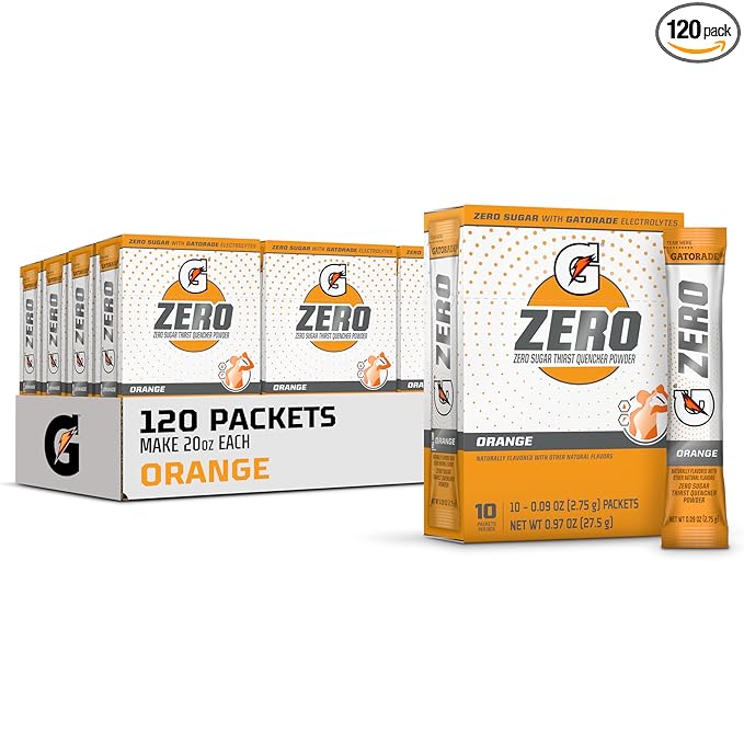 Gatorade G Zero Sports Drink Mix Powder Packets, Orange, Electrolyte Powder Drink Mix for Hydration, Zero Sugar, Total 120 Packets