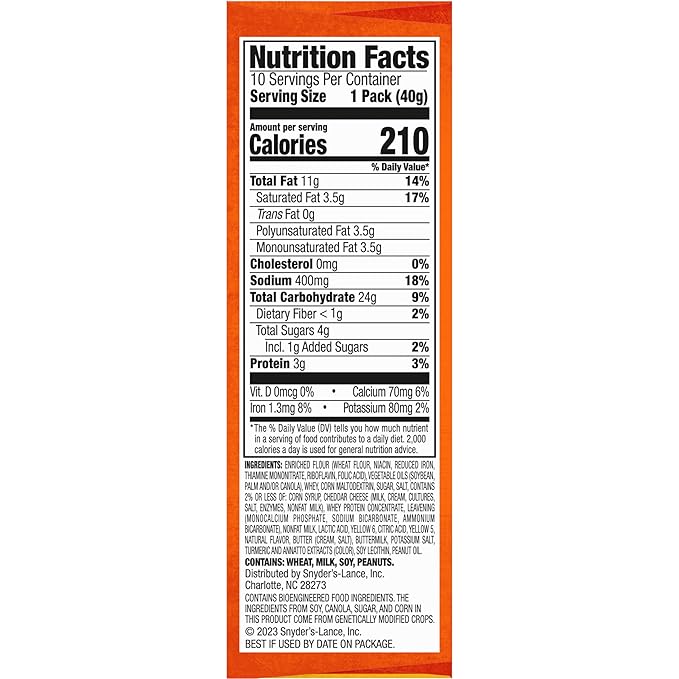 Lance Sandwich Crackers, ToastChee Cheddar, 10 Individually Wrapped Packs, 6 Sandwiches Each