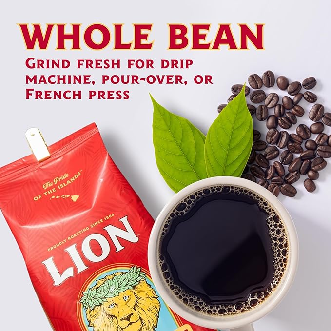 Lion Coffee, Arabica Coffee Beans, Light Roast Whole Bean Coffee, Vanilla Macadamia Flavor, A Taste of Aloha, 24 Ounce Bag (Pack of 2)