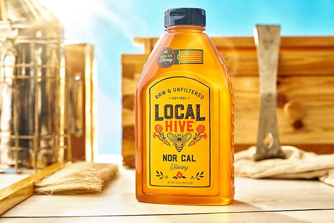 Local Hive North California Raw Unfiltered Honey – 32oz, 100% Pure US Honey, Sourced from American Bees and Beekeepers - Natural Sweetener, Ideal for Tea, Baking, and Cooking
