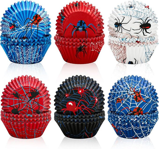 600 Pcs Spider Paper Baking Cups Spider Web Cupcake Liners Red Blue Muffin Liner Cake Paper Cups Storage Container for Birthday Party DIY Crafts Supplies, 2 x 1.2 Inch