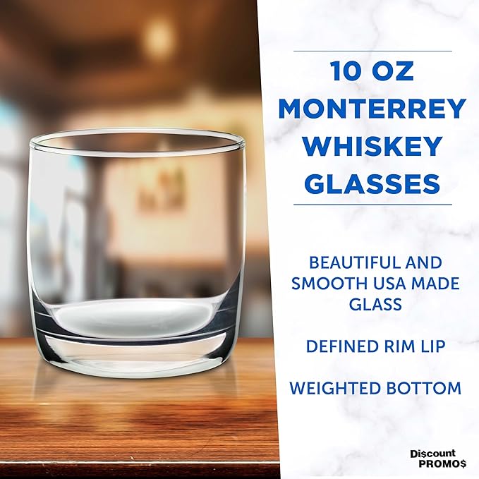 DISCOUNT PROMOS Whiskey Glasses 10 oz Set of 10, Bulk Pack - Heavy Base Old Fashioned Glass, Perfect for Scotch, Bourbon, Whiskey, Cocktail - Clear Bottom Color