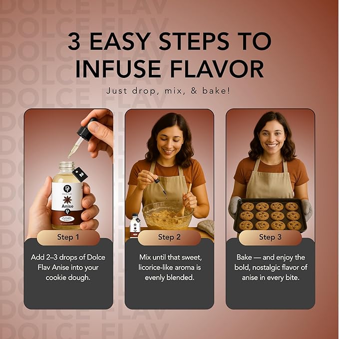 Dolce Flav Natural Anise Extract ??8 Ounce Oil-Soluble Kosher, Sugar-Free, Concentrated Licorice Anise Flavoring for Baking, Cookies & Liqueurs, Includes Measured Dropper