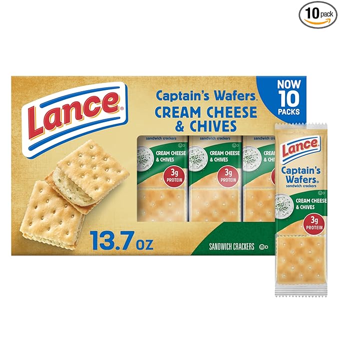 Lance Sandwich Crackers, Captain's Wafers Cream Cheese and Chives, 10 Packs, 6 Sandwiches Each