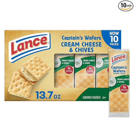 Lance Sandwich Crackers, Captain's Wafers Cream Cheese and Chives, 10 Packs, 6 Sandwiches Each