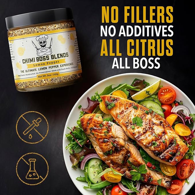 Lemon Pepper Seasoning by Chimi Boss Blends, 5oz ??Bold Zesty Citrus & Cracked Pepper Spice Blend, ??Gourmet All-Natural Rub for Chicken, Fish, Veggies, Grilling, Air Fryer & Everyday Cooking